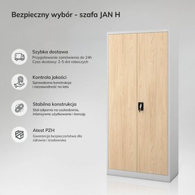 Szafa na dokumenty biurowa metalowa szara / dąb sonoma: Eco Design JAN H 900 x 1950 x 400 mm