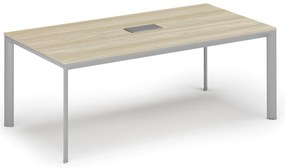 Stół konferencyjny PRIMO INVITATION, 200x100 cm, dąb naturalny + port blatowy TYP III, srebrny
