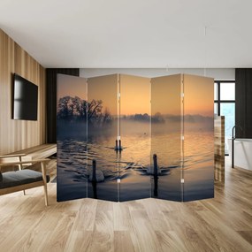 Parawan - Łabędzie na wodzie we mgle (210x170 cm)