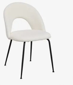 Zestaw 2 Tapicerowanych Krzeseł Jadalnianych Glorys Czarny & Chenille Biały & Tkanina Baranek Boucle - Sklum