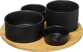 Zestaw miseczek na przekąski z kamionki na bambusowej tacy