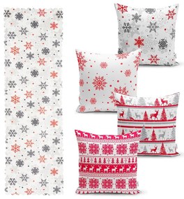 Zestaw 4 świątecznych poszewek na poduszki i bieżnika Minimalist Cushion Covers Red Christmas