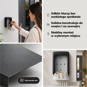 Skrzynka na klucze z kodem, zewnętrzna, na ścianę, 122x87x40 mm: ARMIN