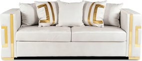 Sofa PALLAZO 3S Trzyosobowa Kremowo/Złota Welurowa Nowoczesna Glamour