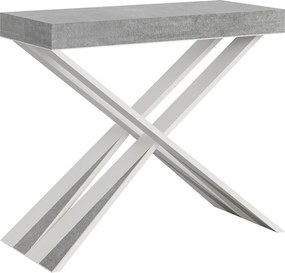 Konsola rozkładana 90x40/196 cm Diago Small Cementu rama w kolorze Białym