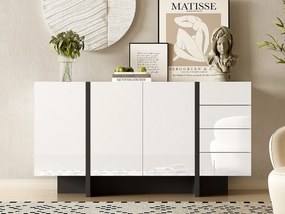 Bufet 2-drzwiowy i 4-szufladowy - połysk - Biały i Czarny