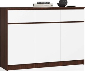 Komoda AKORD K140 Wenge 138 cm 3 drzwi 3 szuflady kolor Biały mat 6 półek 138x40x99 cm