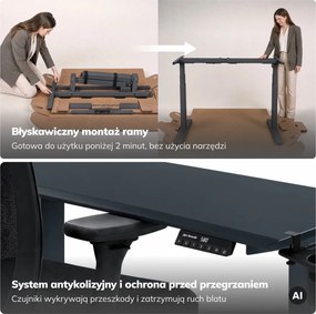 Biurko do pracy z regulacją wysokości Aria 120×60 cm, antracyt