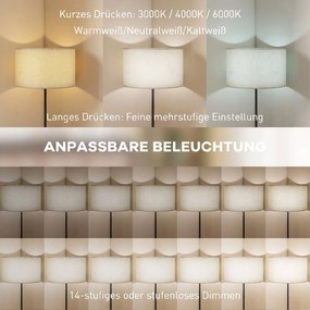 HOMCOM Lampa stojąca z pilotem, regulowana wysokość, abażur materiałowy, metalowa podstawa, regulacja jasności, wyłącznik nożny, czarny | Aosom PL