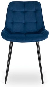 Zestaw Stół Rozkładany Kwadratowy MAX 80-160 cm Czarny i 6 Krzeseł Tapicerowanych CHRIS Granatowe Nowoczesne Loft