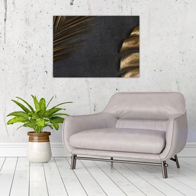 Obraz ze złotymi liśćmi (70x50 cm)
