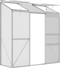 Outsunny Szklarnia przylegająca, Drzwi przesuwne, Otwierane okna dachowe, Poliwęglan+Aluminium, Kolor: Srebrny, 192 x 68 x 196 cm