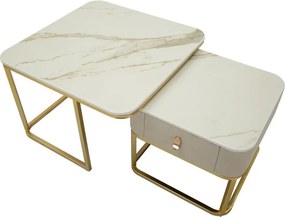 Stoliki w kremowo-złotym kolorze w dekorze marmuru zestaw 2 szt. 50x70 cm Beauty – Mauro Ferretti