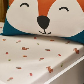 Beżowe prześcieradło dziecięce dwuosobowe z gumką 135x190 cm Fox and Woodland Friends – Catherine Lansfield