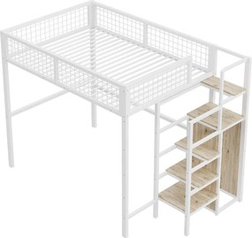 Łóżko piętrowe 140 x 200 cm – ze schodami i szafą – białe – materac nie jest wliczony w cenę