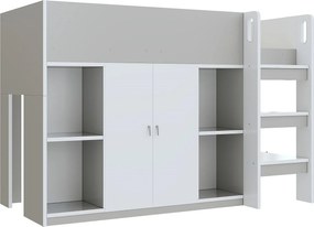 Łóżko dziecięce 90x200 cm - z szafą + półkami - z drabiną - szare (bez materaca)