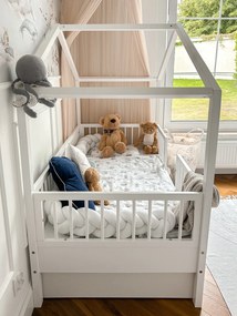 Łóżko domek z barierkami i szufladą 80x160 cm Dream Nest, biały