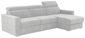 Kanapa narożna dwustronna rozkładana typu express obita tkaniną szenilową w jasno szarym kolorze - Powierzchnia spania z szerokimi listwami 160 cm - Materac 22 cm z pamięcią kształtu VIZIR