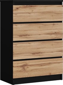 Komoda z 4 szufladami, Czarny Mat / Dąb Wotan, 70 x 39 x 101 cm