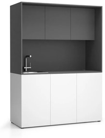 Kuchnia biurowa NIKA ze zlewem i kranem 1481 x 600 x 2000 mm, grafit, lewo