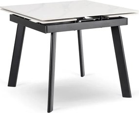 Stół Rozkładany Kwadratowy LARES 90-150 cm Ceramiczny Biały Marmur/Czarny Nowoczesny