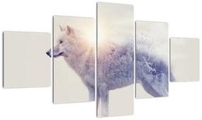 Obraz - Wilk arktyczny odzwierciedla dziki krajobraz (125x70 cm)