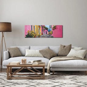Obraz - Różowa uliczka (z zegarem) (90x30 cm)