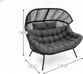 Sofa ogrodowa AURELO dwuosobowa 146 cm, czarna