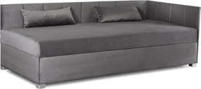 Łóżko Tapczan Młodzieżowe KARO 2 90x200 cm Narożne Szare Welurowe