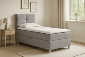 Jednoosobowe łóżko kontynentalne z pojemnikiem na pościel, szare, DOMI 90 cm, strona lewa