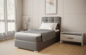 Czarne stylowe łóżko jednoosobowe Bruno 90cm, komfortowy materac bonellowy i duży pojemnik na pościel, Sawana 05, prawe