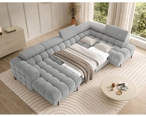 Szary rozkładany narożnik z materiału bouclé (prawostronny/w kształcie litery U) Feraria – ELTAP