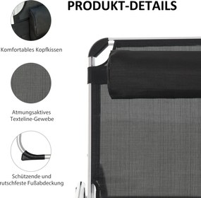 Outsunny Składana Leżanka Ogrodowa z Regulowanym Oparciem i Poduszką