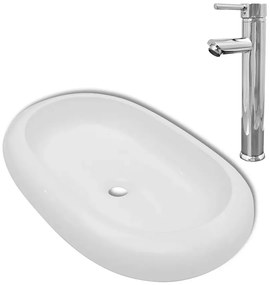 Owalna umywalka nablatowa z baterią - Leli 4X