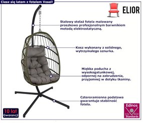 Zielony fotel wiszący kokon do ogrodu - Vosel