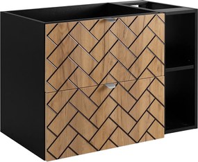 Meble łazienkowe, Złoty dąb rzemieślniczy, 80 x 57 x 46 cm, czarne uchwyty