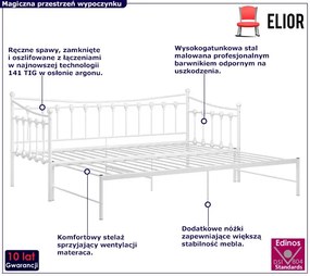 Białe rozkładane łóżko metalowe 90x200 cm Staford 5X