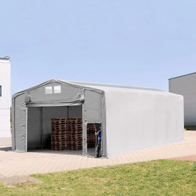TOOLPORT 8x16m Hala namiotowa - 4,0 m wysokość ścian bocznych z podciąganą do góry bramą i świetlikami dachowymi, PRIMEtex 2300, szary, bez statyki - (80029)