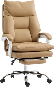 HOMCOM Ergonomiczny fotel biurowy z wsparciem lędźwiowym, składany podłokietnik, delikatny brązowy podnóżek