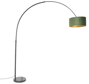 Łukowa lampa czarna welurowa klosz zielony ze złotem 50 cm - XXL
