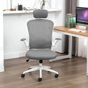 Ergonomiczny fotel biurowy z podparciem lędźwiowym i zagłówkiem, szary