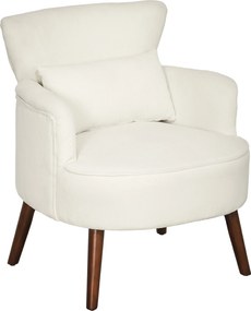 HOMCOM Nowoczesny Fotel z Podłokietnikami, Tapicerowany Akcentowy Fotel z Poduszką Lędźwiową, Nogi z Drewna Kauczukowego, Kremowy