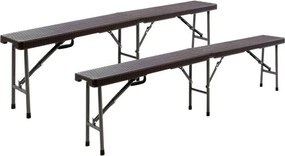 Ogrodowy komplet 2 szt. ławek z ratanowym wzorem - brązowe