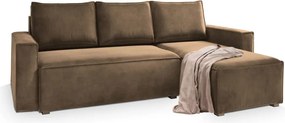 PROMOCJA Jasnobrązowa rozkładana narożna sofa CAVELO, dwustronna II. jakość