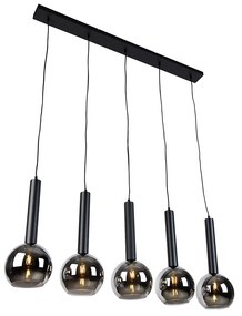Nowoczesna lampa wisząca czarna z przydymionym szkłem 5-źródłowa - Clayton Nowoczesny Oswietlenie wewnetrzne