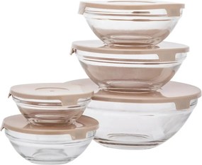 Altom Zestaw szklanych misek z pokrywką, beżowy, 5 szt.