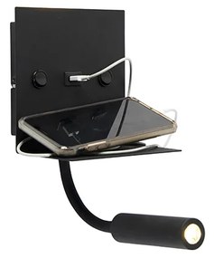 Nowoczesna lampa ścienna USB czarna z elastycznym ramieniem - Duppio Nowoczesny Oswietlenie wewnetrzne