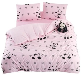 Różowa pościel jednoosobowa z prześcieradłem/3-częściowa 160x220 cm Panda – Mila Home