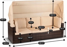 Zestaw Mebli Ogrodowych CALIENTE Modułowy Sofa 2x Fotel Stolik Tarasowy Brązowy/Beżowy Technorattan Nowoczesny