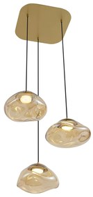 Lampa wisząca w stylu Hotel Chic mosiądz ze szkłem w kolorze bursztynowym 3-źródła światła - GusElegancki hotelowy Oswietlenie wewnetrzne